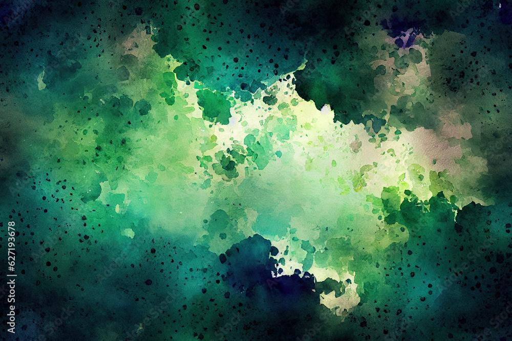 Abstract background with soft watercolor painting, beautiful emerald green, teal, and malachite colors, fading tint and shade. A perfect backdrop for illustration, design, and wallpaper. Generative ai