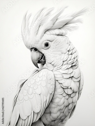Wallpaper for phone with a pencil sketch artwork cockatoo animal drawing. 