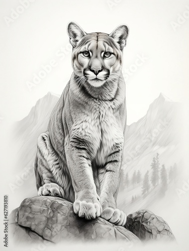 Wallpaper for phone with a pencil sketch artwork cougar animal drawing.