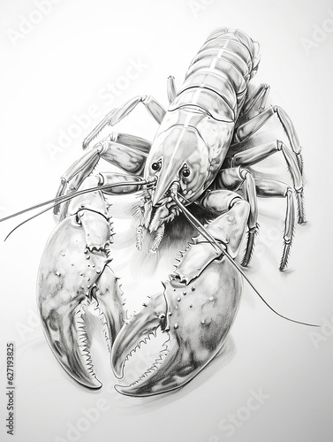 Wallpaper for phone with a pencil sketch artwork crayfish animal drawing.
