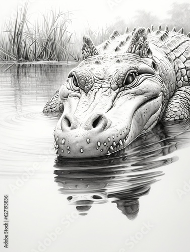 Wallpaper for phone with a pencil sketch artwork crocodile animal drawing