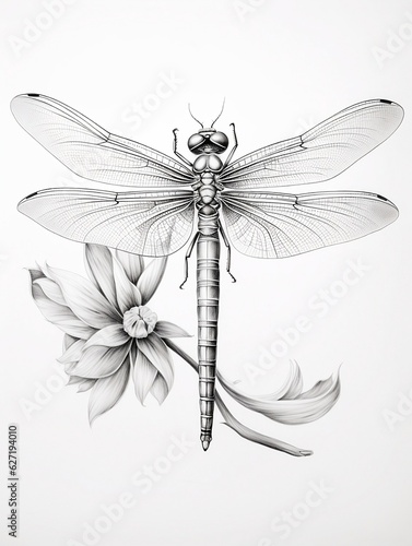 Wallpaper for phone with a pencil sketch artwork dragonfly animal drawing. 