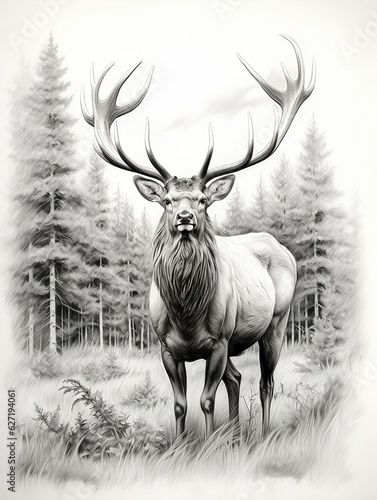 Wallpaper for phone with a pencil sketch artwork elk animal drawing.