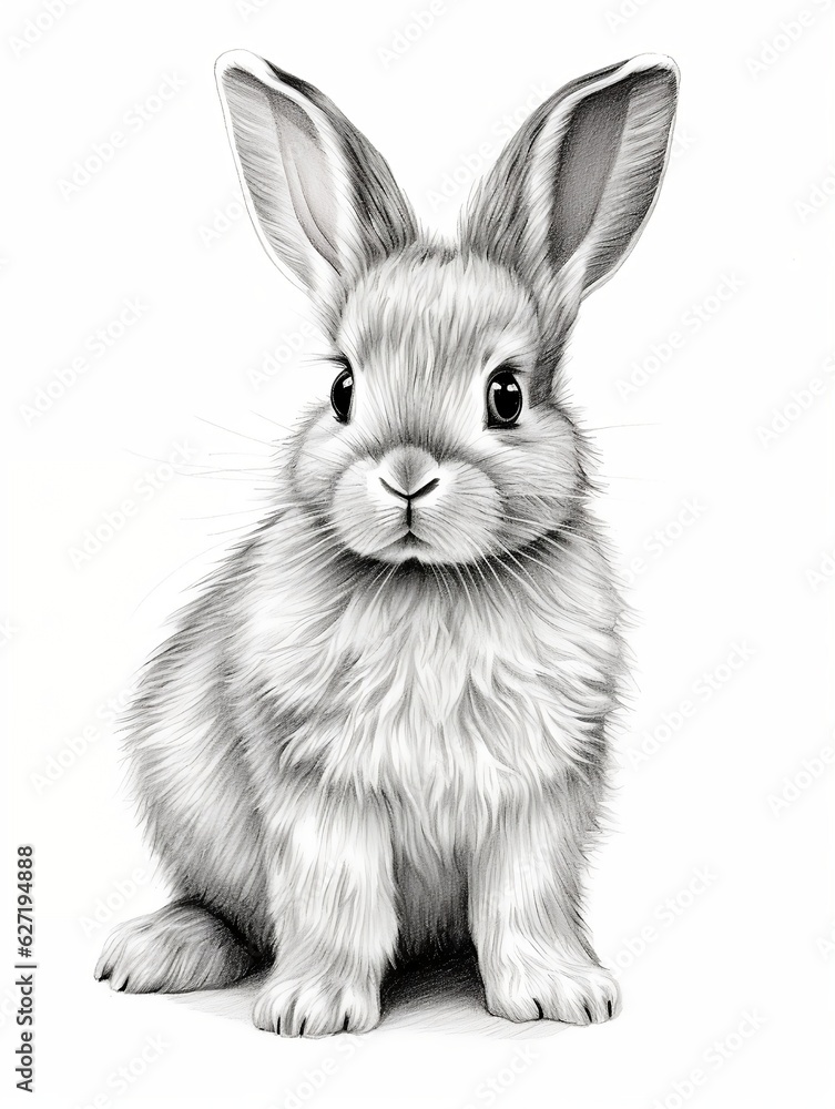 Fototapeta premium Wallpaper for phone with a pencil sketch artwork rabbit animal drawing.