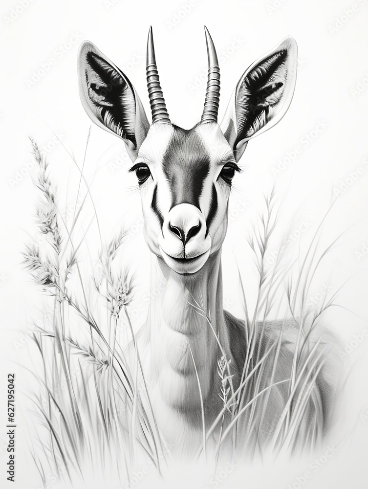 Wallpaper for phone with a pencil sketch artwork springbok animal drawing. - obrazy, fototapety, plakaty 