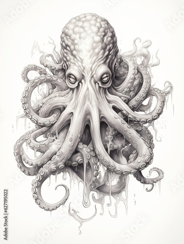 Wallpaper for phone with a pencil sketch artwork squid animal drawing