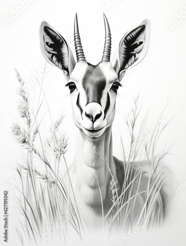 Wallpaper for phone with a pencil sketch artwork springbok animal drawing. photo