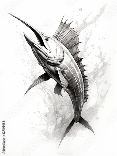 Wallpaper for phone with a pencil sketch artwork swordfish animal drawing