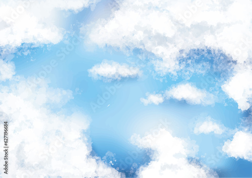 青空に浮かぶ雲の水彩イラスト
