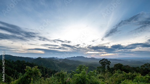 Aerial view of mountain during sunrise in Wang Kelian  Perlis  Malaysia.