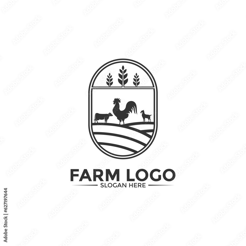 Farm Animal Logo design vector, Simple Livestock or Farm logo template