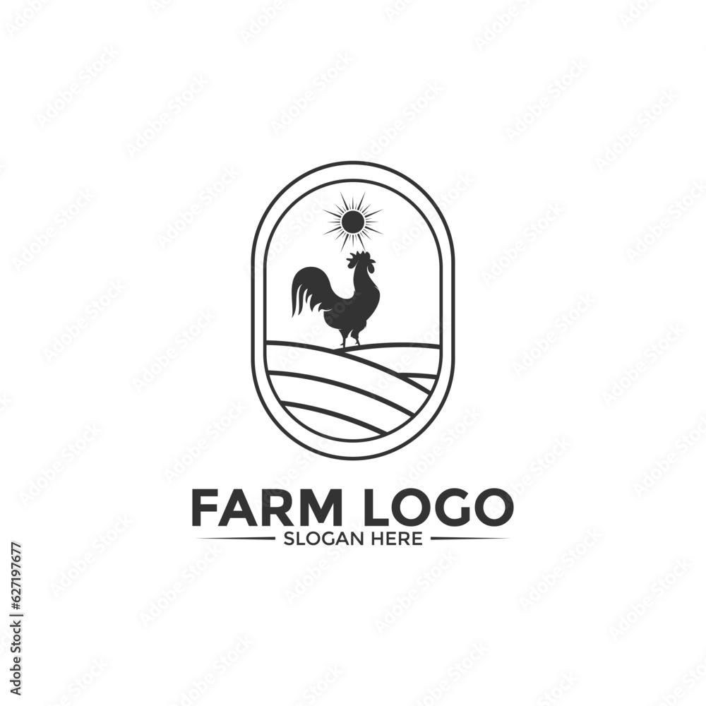 Simple Chicken Farm Logo. chicken or rooster farm  vintage logo vector template