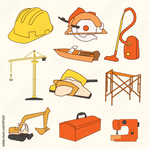 Set of Labor Day Simple Flat Line Illustration