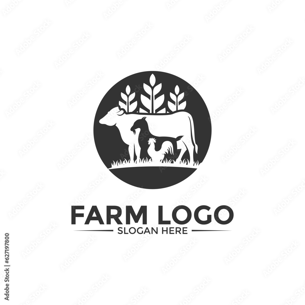Farm Animal Logo design vector, Simple Livestock or Farm logo template