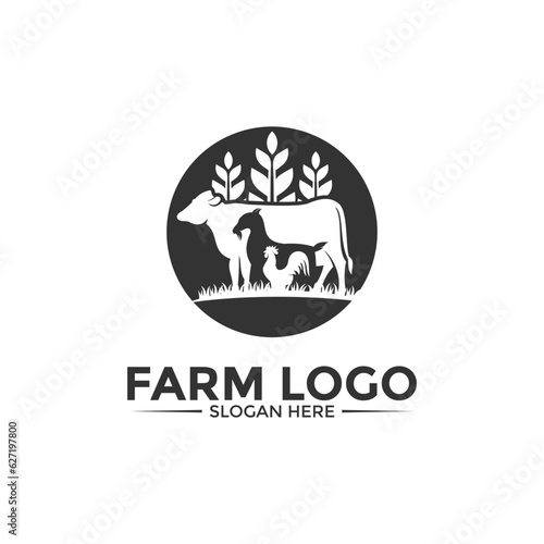 Farm Animal Logo design vector, Simple Livestock or Farm logo template