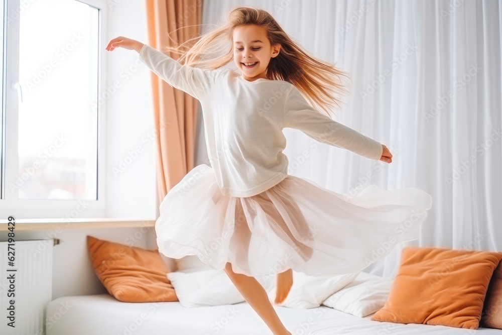 Positive girl dancing at home. Happiness and well being concept. Positive girl dancing at home. Happiness and well being concept.