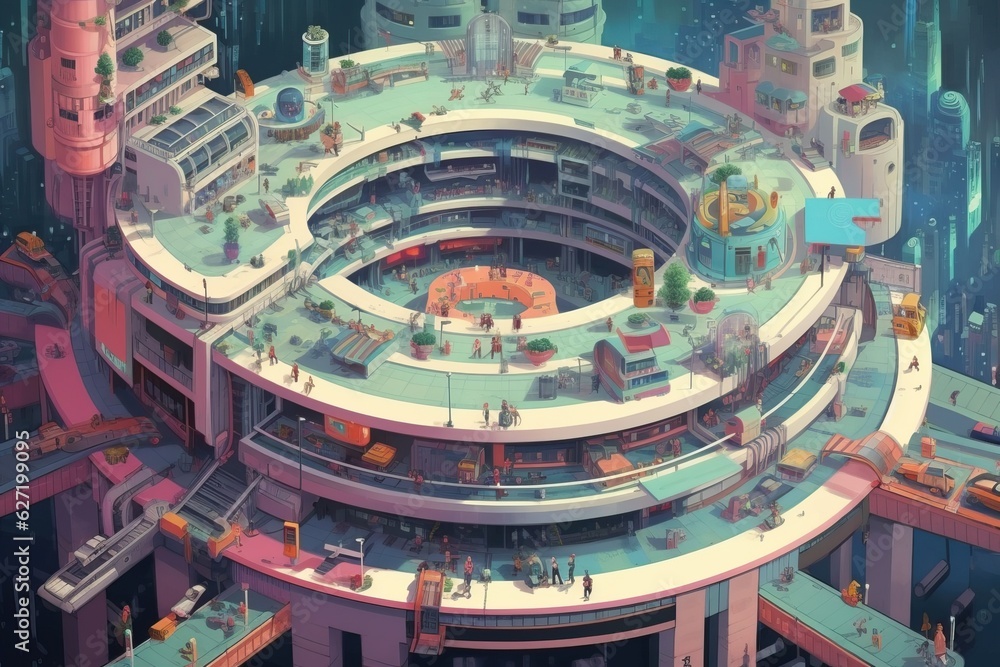 modern style high detailed illustration of a futuristic city, ai tools generated image