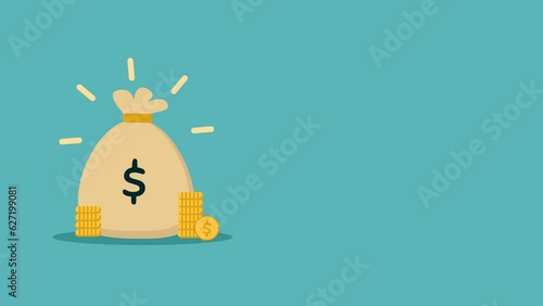 A money bag and stack of coins with a dollar sign. Representing wealth and financial success. Suitable for a variety of uses, such as business presentations, advertising, and web design. photo