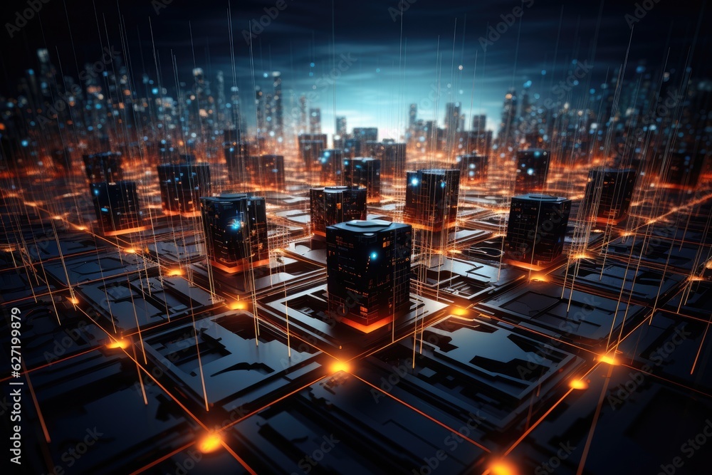 Obraz premium Abstract futuristic background Data Transfer. technology concept. Futuristic cyberspace background. Generative AI