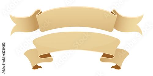 Parchment paper scroll ribbon, old vintage banner game ui element in cartoon style isolated on white background.
