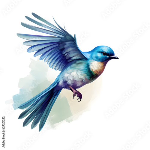 Isolated Blue Bird Watercolor on White Background - Generative AI  © ArticMinimal