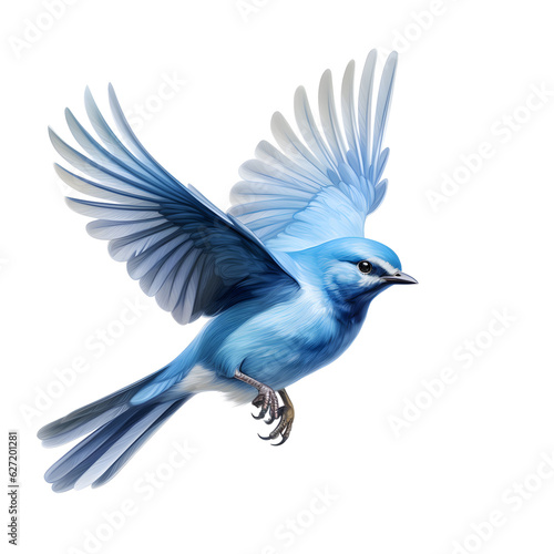 Isolated Realistic Blue Sparrow Bird on White Background - Generative AI  photo