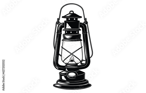 Vintage camping lantern silhouette,Flat tourist oil lantern outline vector illustration 