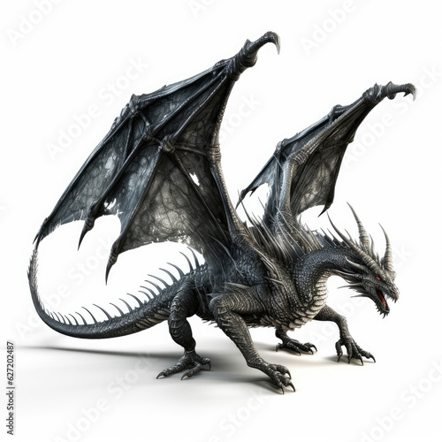 Angry black dragon in fantasy story