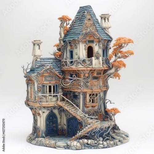 Fantasy image of Elder Tree House, in Ivory carving style