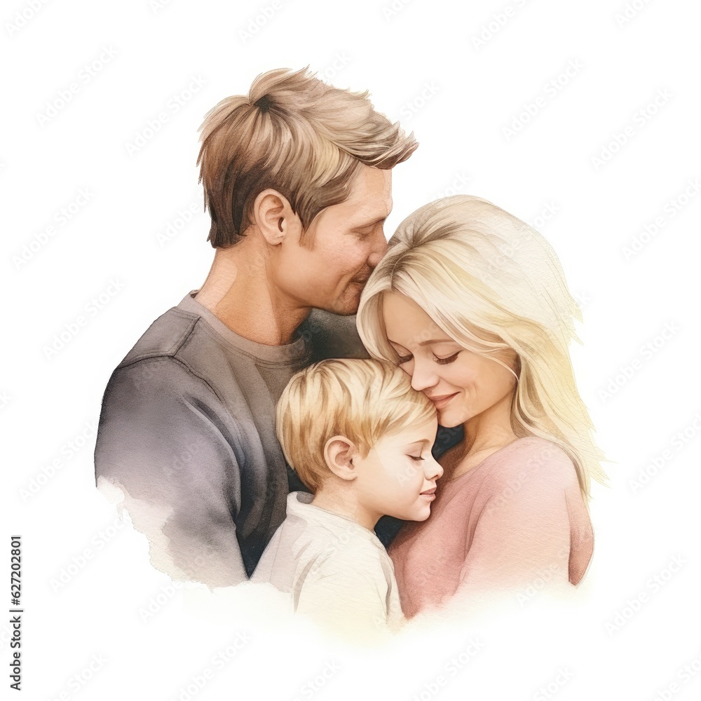 Mother and Father holding their child with love, in pastel painting style Mother and Father holding their child with love, in pastel painting style