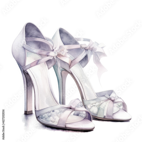 Elegant wedding shoes in silver, pastel drawing style