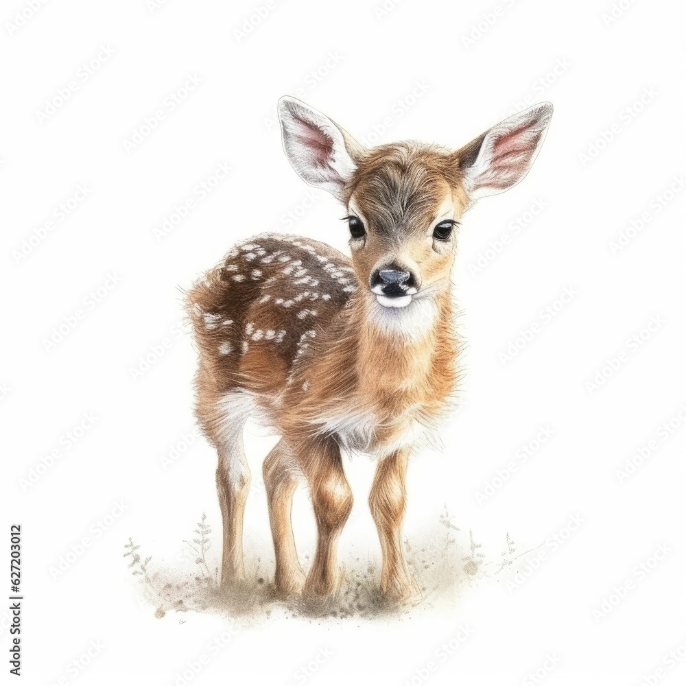 baby deer in pastel drawing