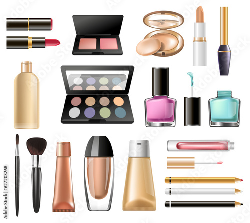 Cosmetic products for makeup and skin care vector