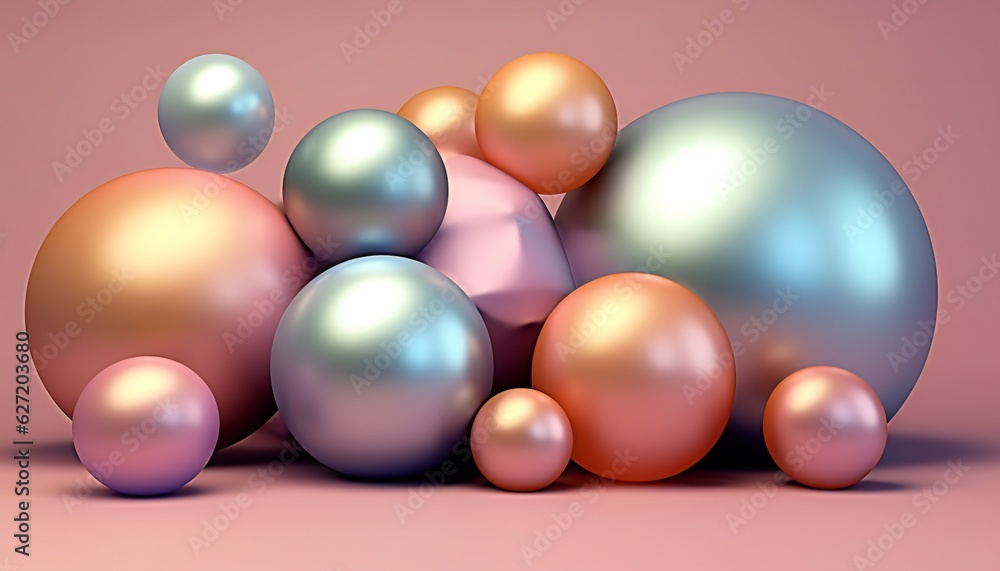 3D render of geometric shapes, spheres with gentle pastel colours 3D render of geometric shapes, spheres with gentle pastel colours