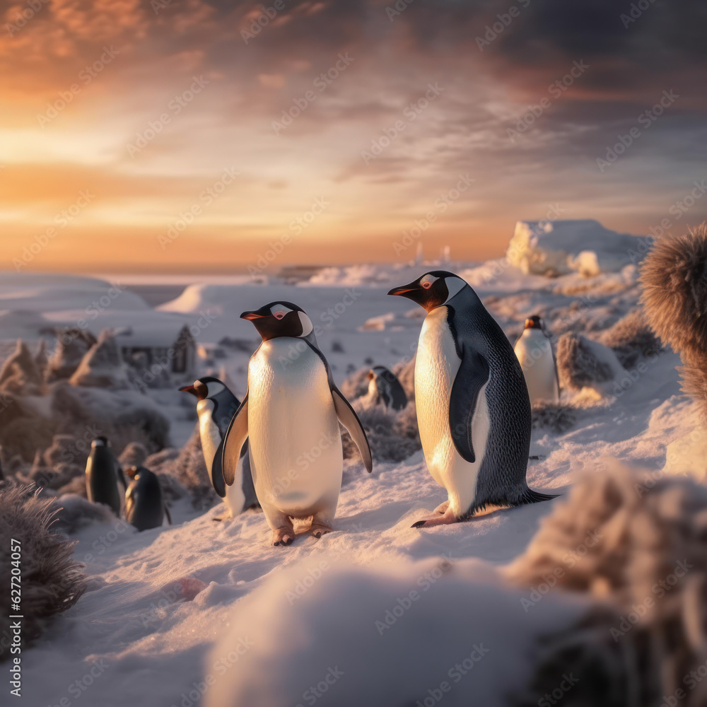 Fototapeta premium Penguins, Wildlife Photography, Generative AI