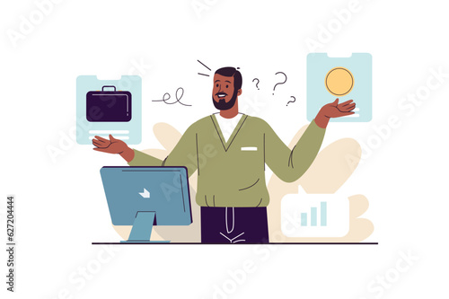 Career opportunities concept with people scene in the flat cartoon design. The employer offers career opportunities to ambitious employees. Vector illustration.