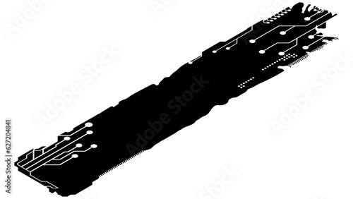 Isometric rectangular design element silhouette in tech style isolated on white. Long tech plate with copy space. Clipart.