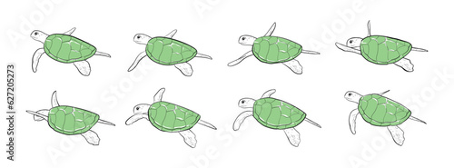 Sea ​​turtle swimming. Animation frames