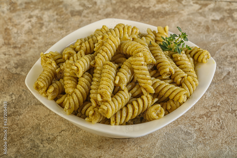 Italian pasta Fusilli with pesto Italian pasta Fusilli with pesto