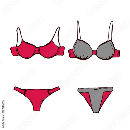 Set with ladies underwear. isolated on white hand drawing BRA FOR WOMEN WEAR VECTOR