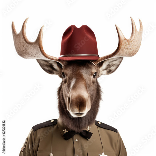 A Moose (Alces alces) with a Mountie's hat. photo
