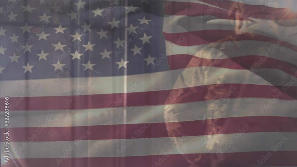 Animation of flag of usa over diverse male soldiers Animation of flag of usa over diverse male soldiers