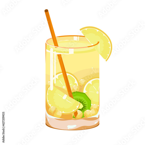 Cocktail lemonade with lemon and kiwi . Fresh fruit smoothies . Cartoon Vector Illustration eps 10