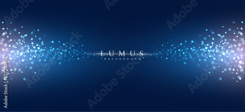 Sparkling blue cover. Elegant banner with stars, glows of light and sparkles. Bright luxury background, Christmas, glowing and fantastic effect. 