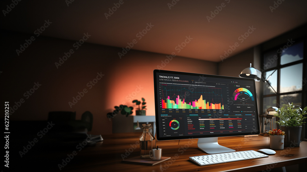Börse Trading von Zuhause mit PC im Wohnzimmer, ai generativ Börse Trading von Zuhause mit PC im Wohnzimmer, ai generativ