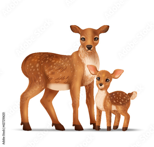 Deers Family Realistic Composition