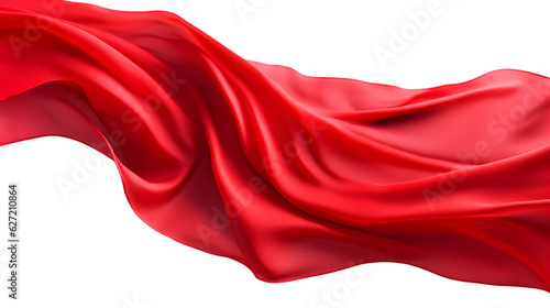 3D rendering. Red luxury silk cloth floating flying in the air