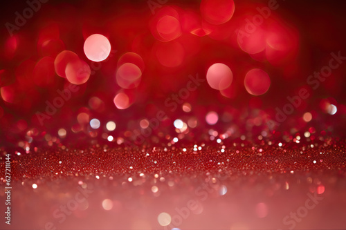 Festive Glitter Vintage Lights and Red Bokeh Abstract Background: Enchanting De-Focused Sparkle. created with Generative AI