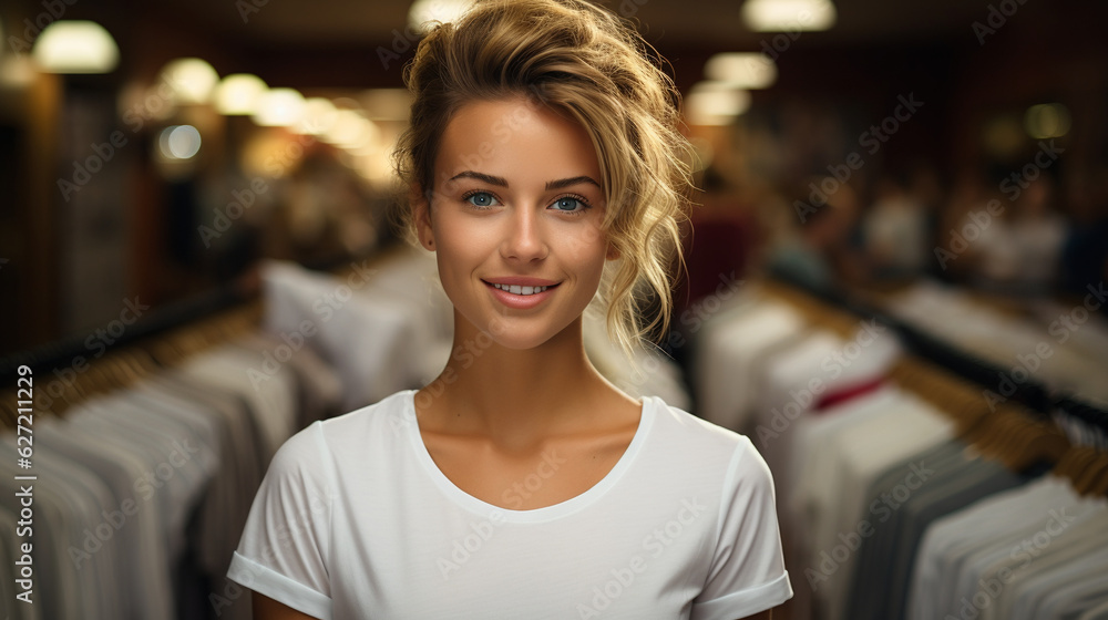 Saleswoman in a clothing store. Generative AI Saleswoman in a clothing store. Generative AI