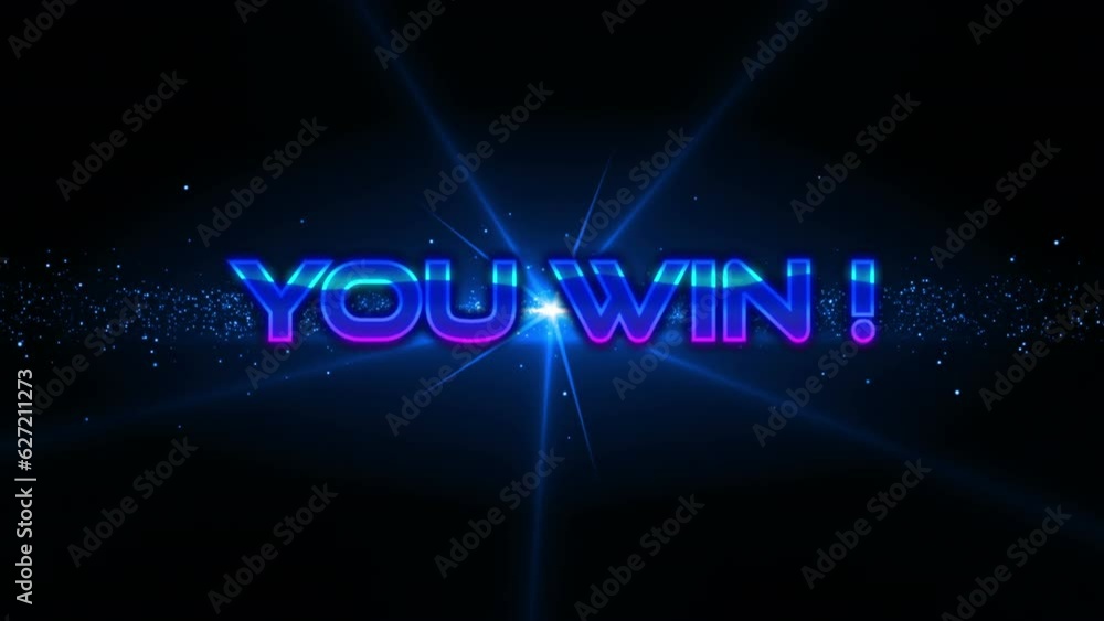 Animation of you win text over glowing light on black background Animation of you win text over glowing light on black background